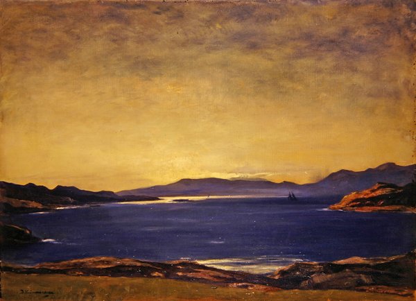 Evening, Firth of Lorn (olja på duk) av David Young Cameron