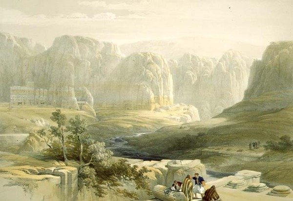 Petra ser söderut, 9 mars 1839, skylt 106 från volym III av Det heliga landet, graverad av puben Louis Haghe (1806-85). 1849 av David after Roberts
