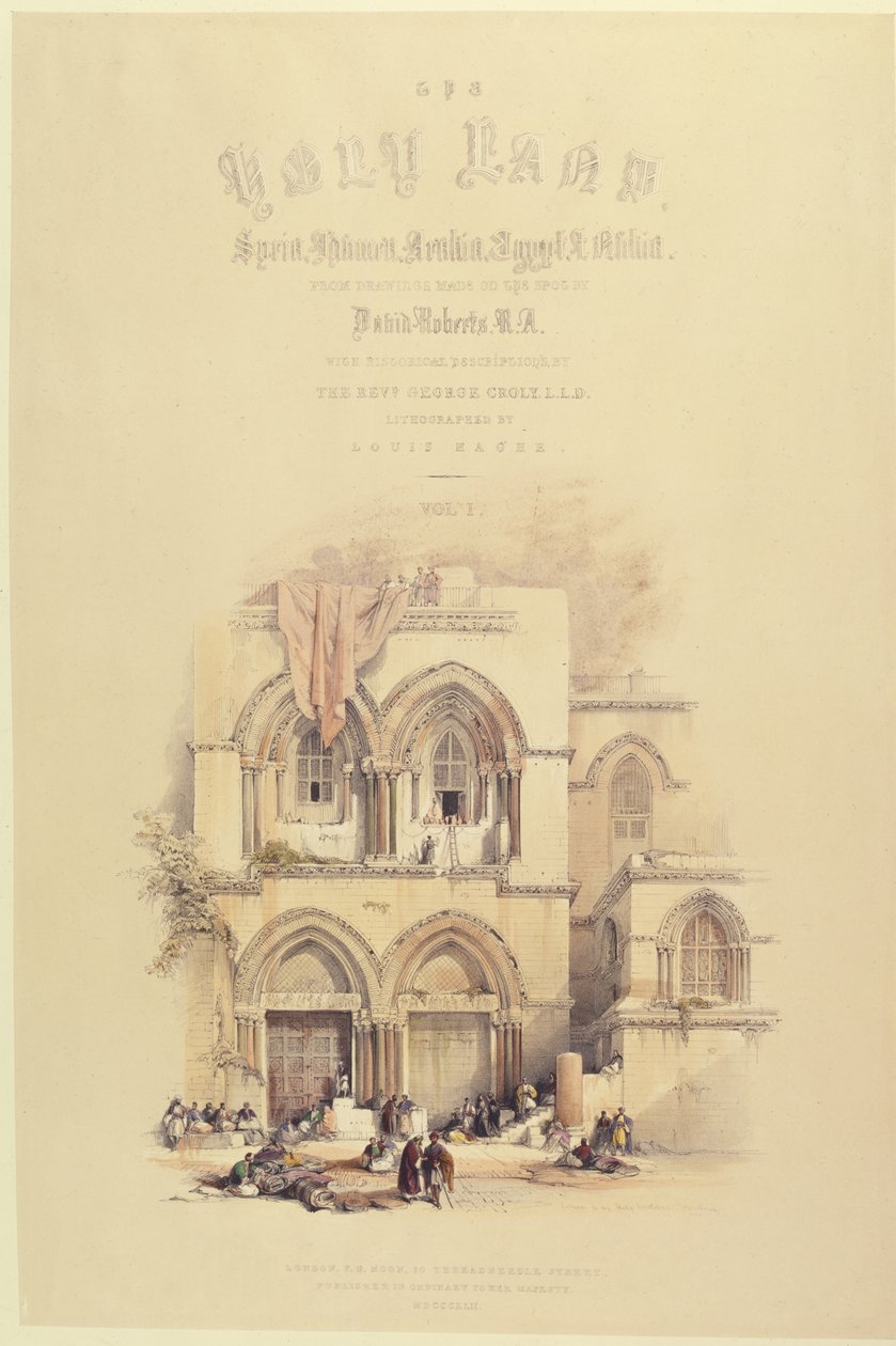 Titelsida från volym I av Det heliga landet, graverad av Louis Haghe (1806-85) publicerad i London, 1842 av David after Roberts