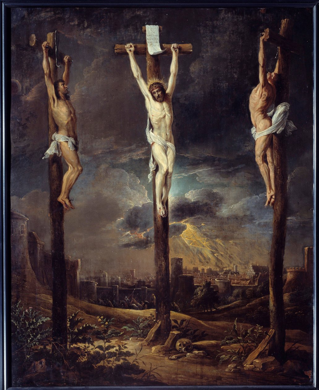 Le Calvary-målning av David Teniers I Le Vieux (1582-1649) 1600-talets sön. 0,86x0,69 m av David the Elder Teniers