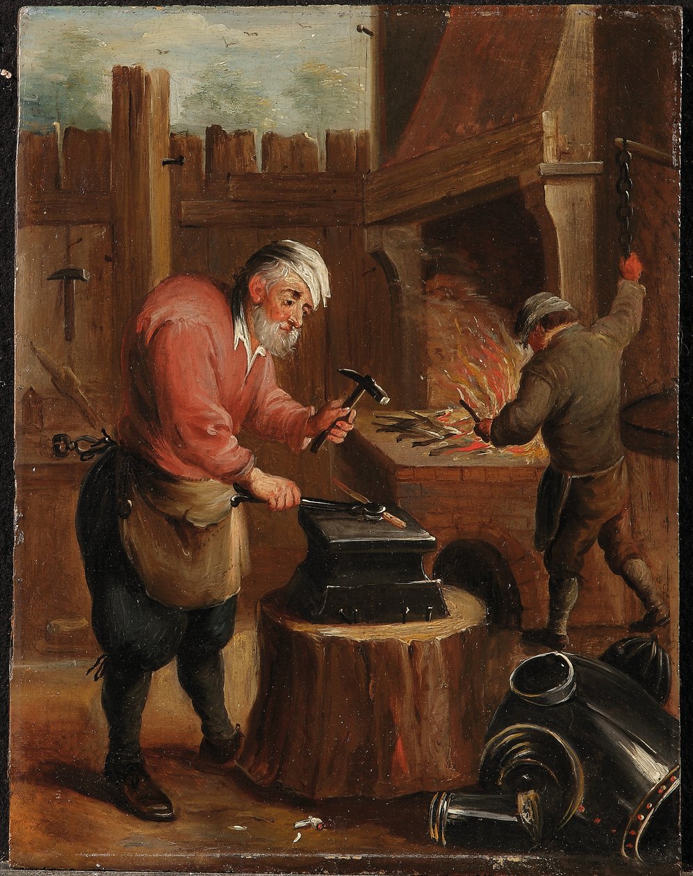 En allegori över de fyra elementen: eld (olja på panel) av David the Younger (follower of) Teniers