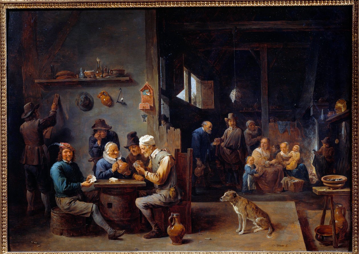 Ett kortspel på värdshuset Painting flam. av David Teniers II den yngre (1610-1690) 1645 sön. 0,62x0,87 m Grenoble, Museum of Fine Arts av David Teniers the Younger