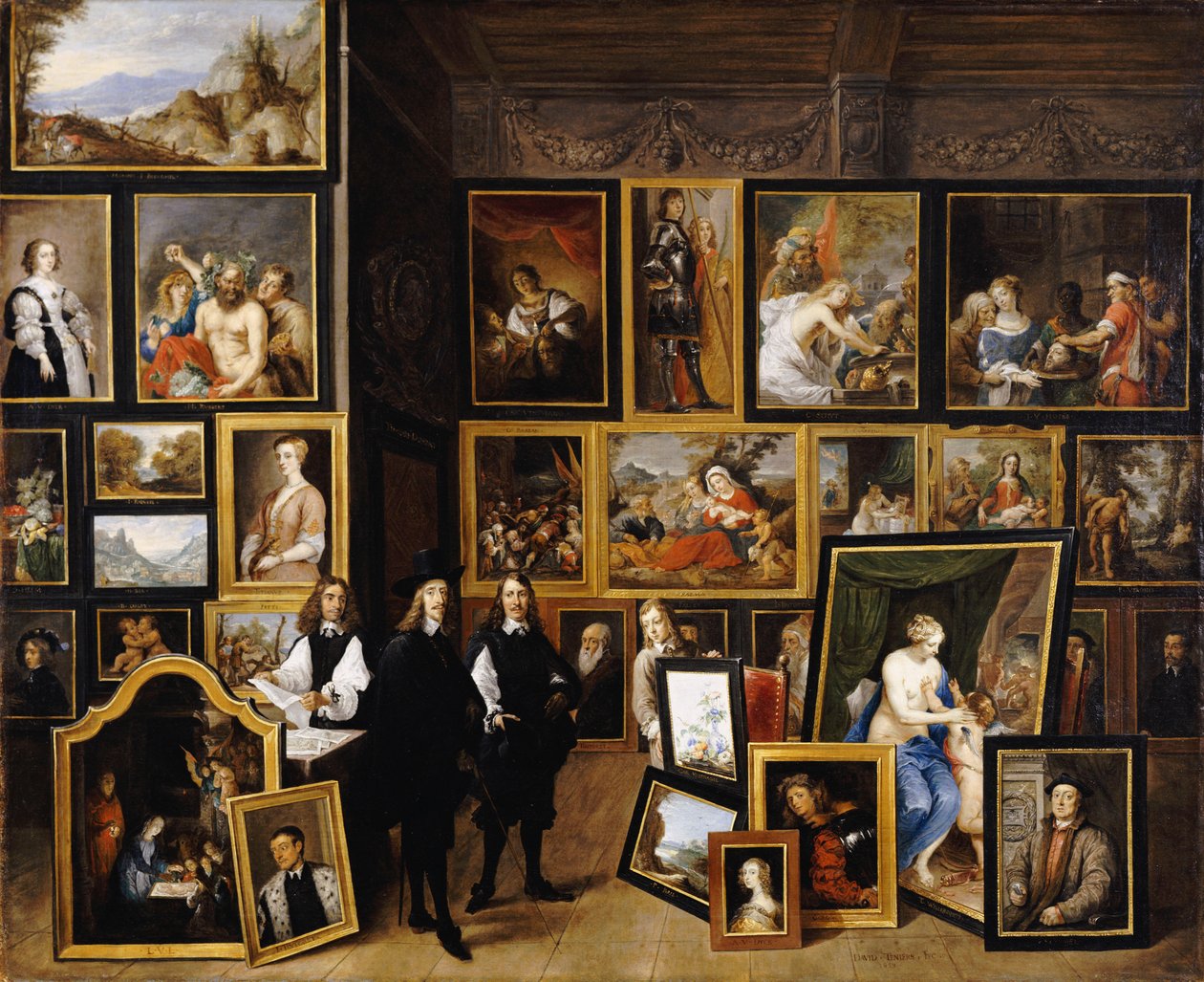 Ärkehertig Leopold Wilhelm i sitt bildgalleri, med konstnären och andra figurer av David Teniers the Younger