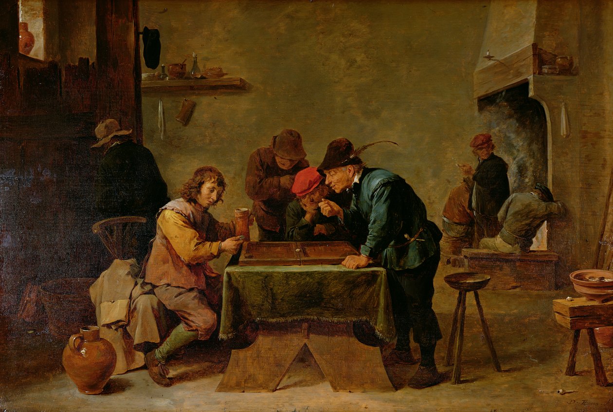 Backgammonspillere, ca. 1640-45 (olie på træ) swed av David Teniers the Younger