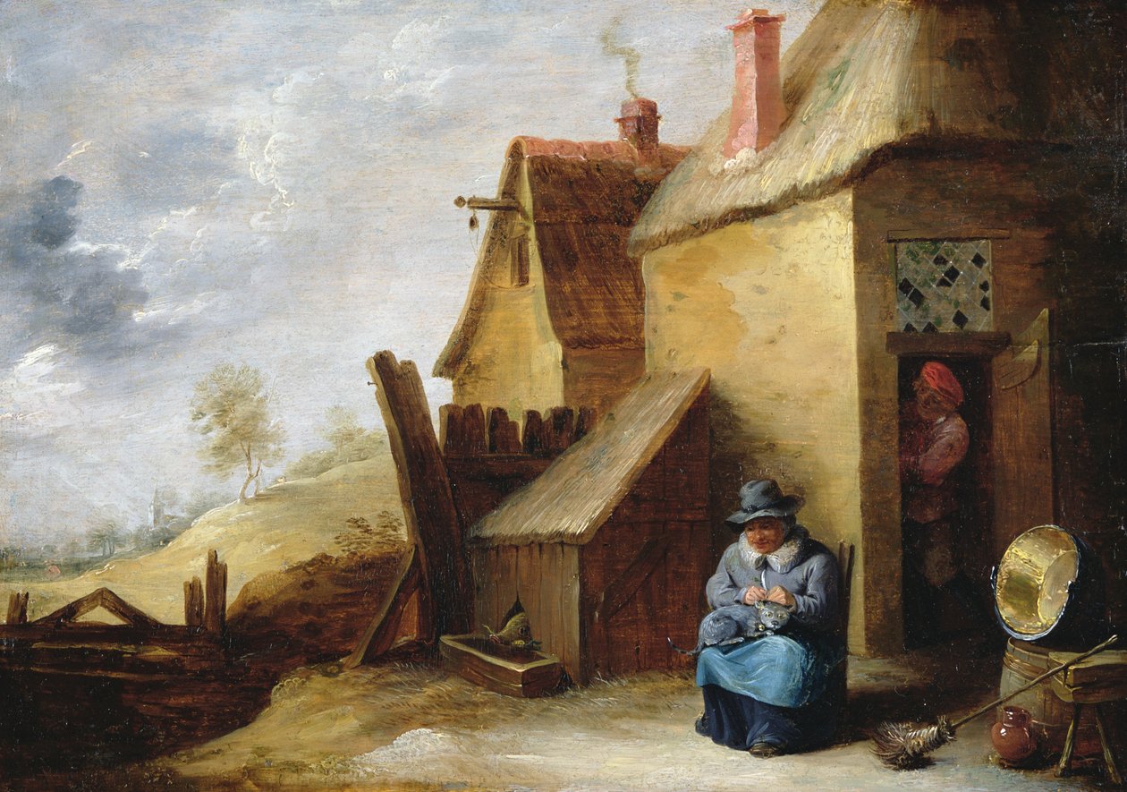 Stuga i ett landskap (olja på panel) av David the Younger Teniers