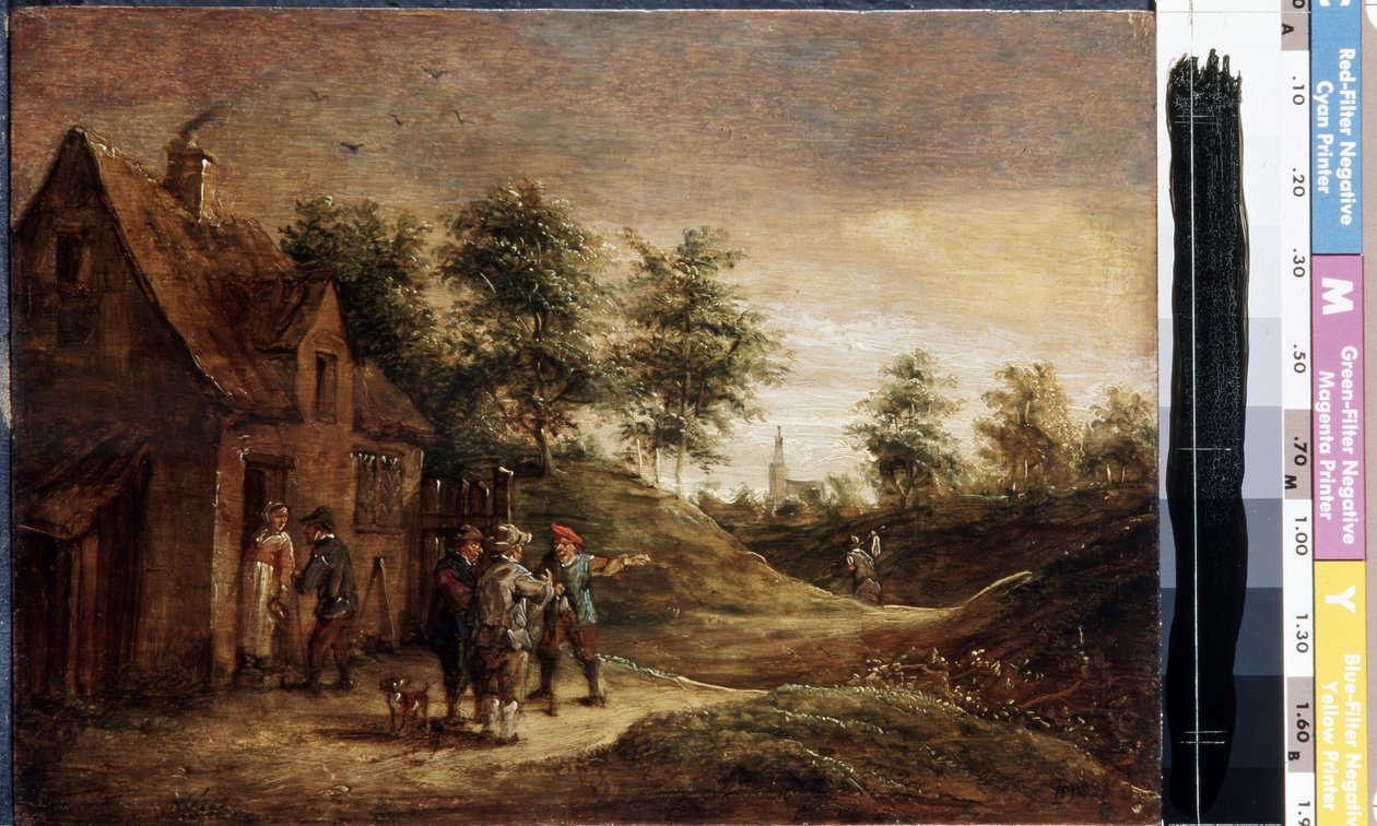 Framför krogen (Before the Tavern). Målning av David Teniers den yngre (1610-1690). Olja på trä av David Teniers the Younger