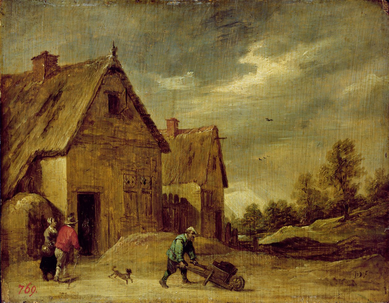 Bonde med skottkärra (olja på ek) av David Teniers the Younger