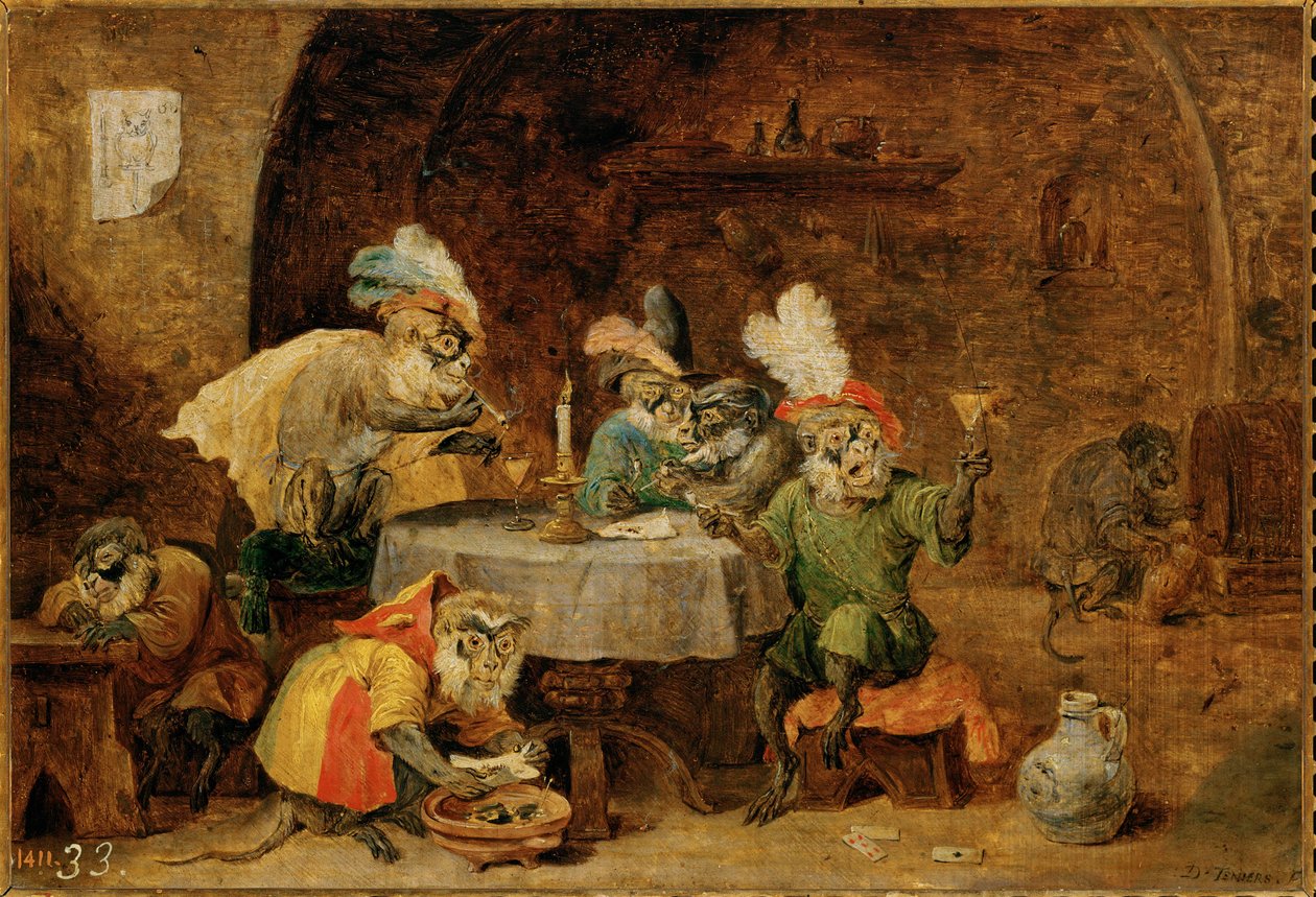 Apor som dricker och röker ... av David the Younger Teniers