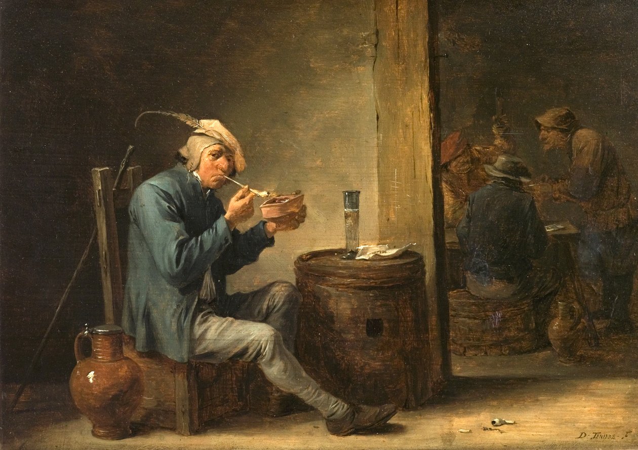 Bonde som röker i en interiör av David Teniers the Younger