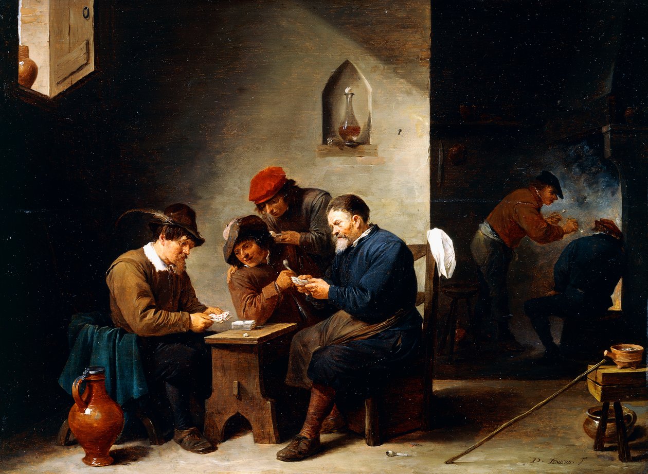 Bönder vid kort i en stuga, c.1644-45 av David Teniers the Younger