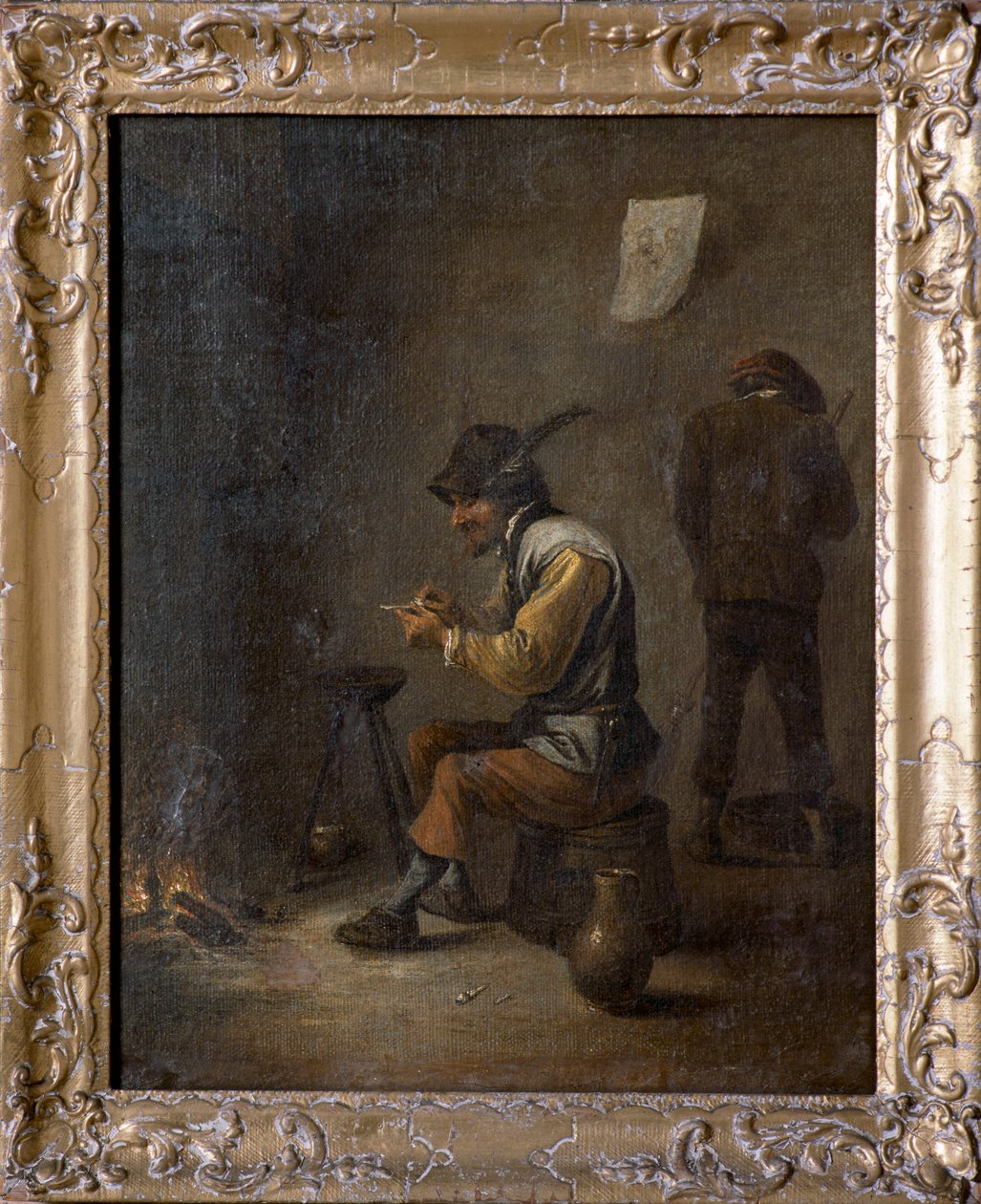 Bönder i en interiör (olja på duk) av David Teniers the Younger