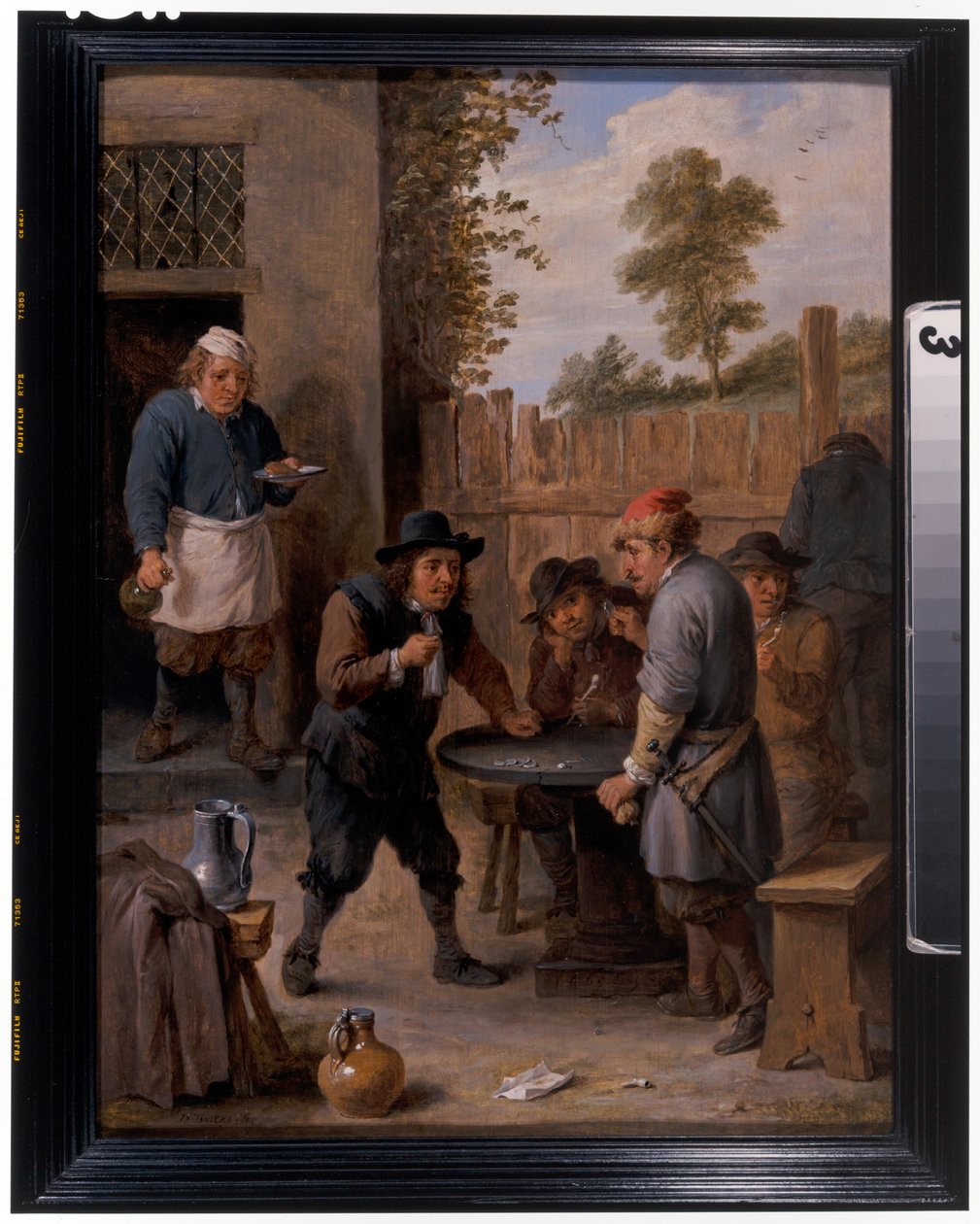Bönder som spelar tärning utanför ett värdshus av David the Younger Teniers