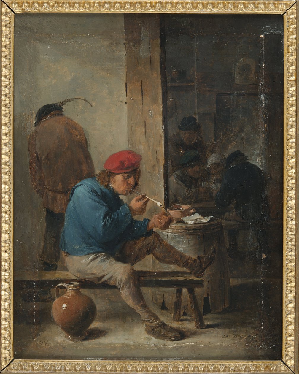 Scene de taverne avec fumeurs - Tavernscen med rökare, av Teniers, David, the Younger (1610-1690). Olja på trä. Mått: 23,9x19 cm. Nationalmuseum Stockholm av David Teniers the Younger