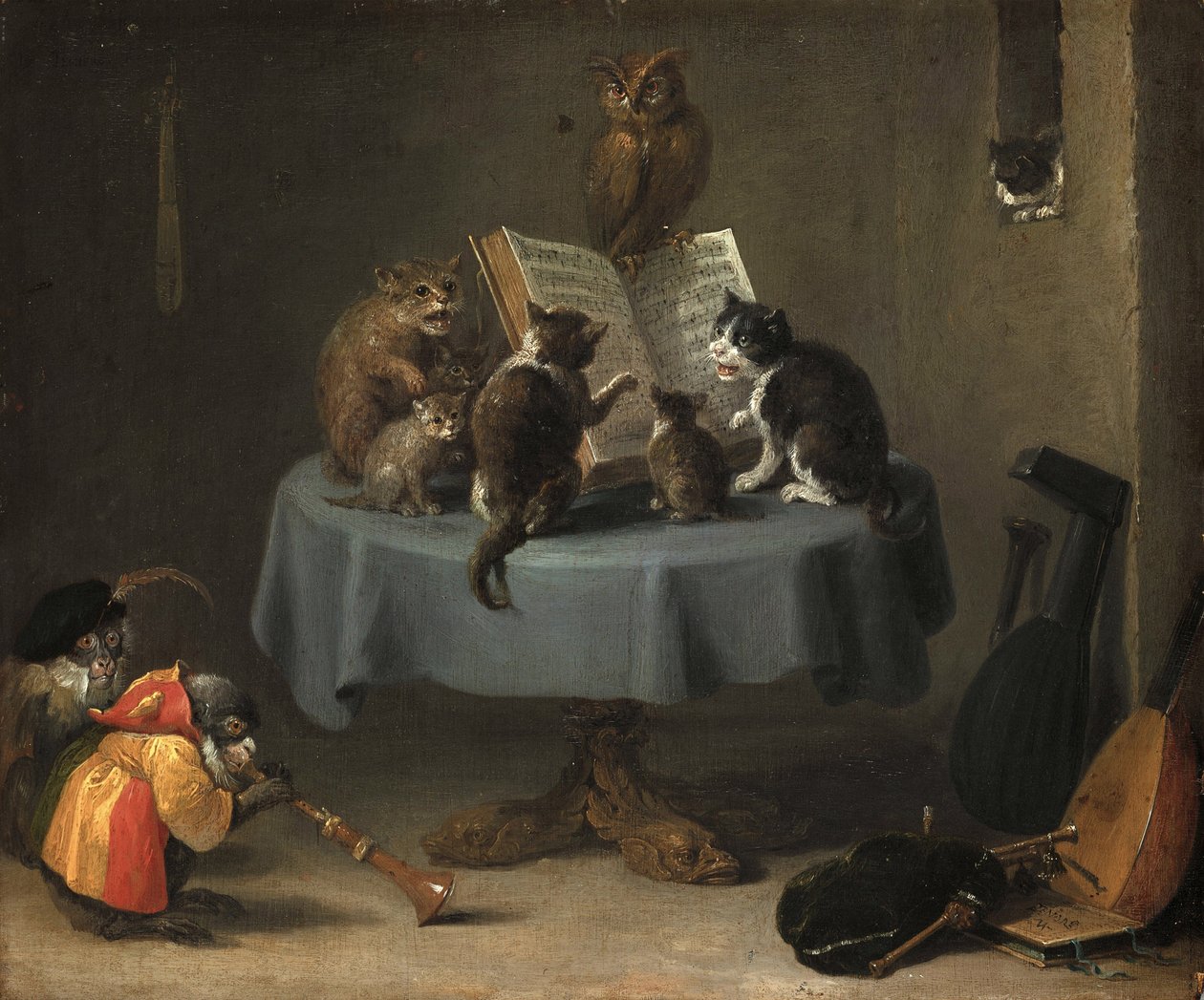 The Concert of Cats par Teniers, David, the Younger (1610-1690). Olja på trä, storlek: 26x31,5 av David Teniers the Younger