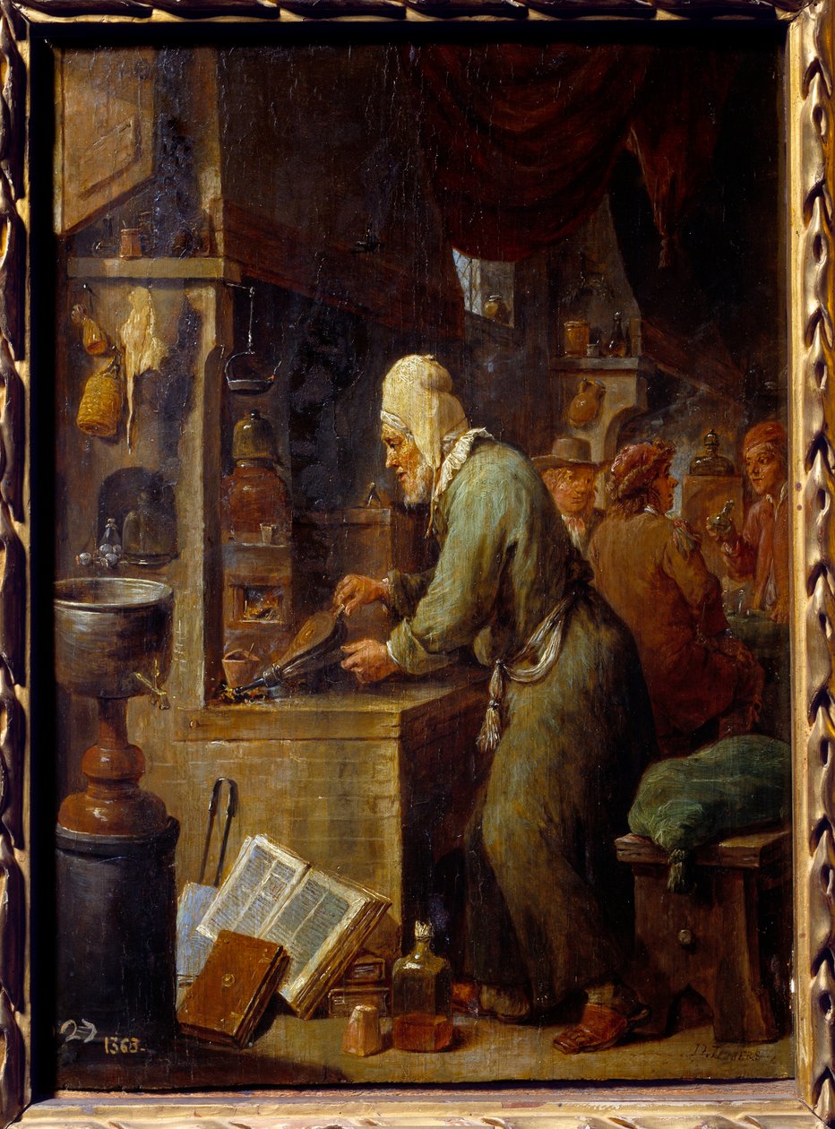 Alkemisten. Målning av David Teniers II The Young (1610-1690) Ec. Flam av David Teniers the Younger