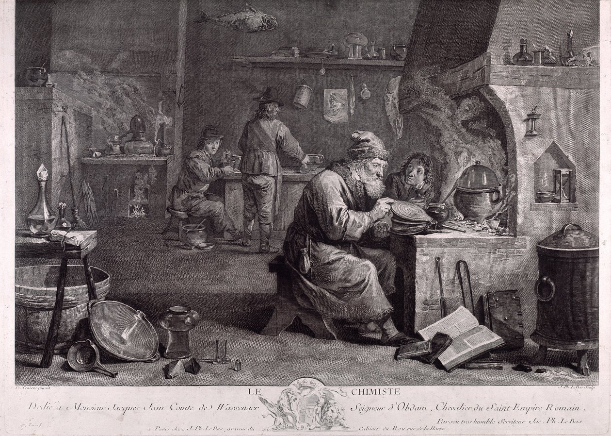 Alkemistens laboratorium (gravyr) av David Teniers the Younger