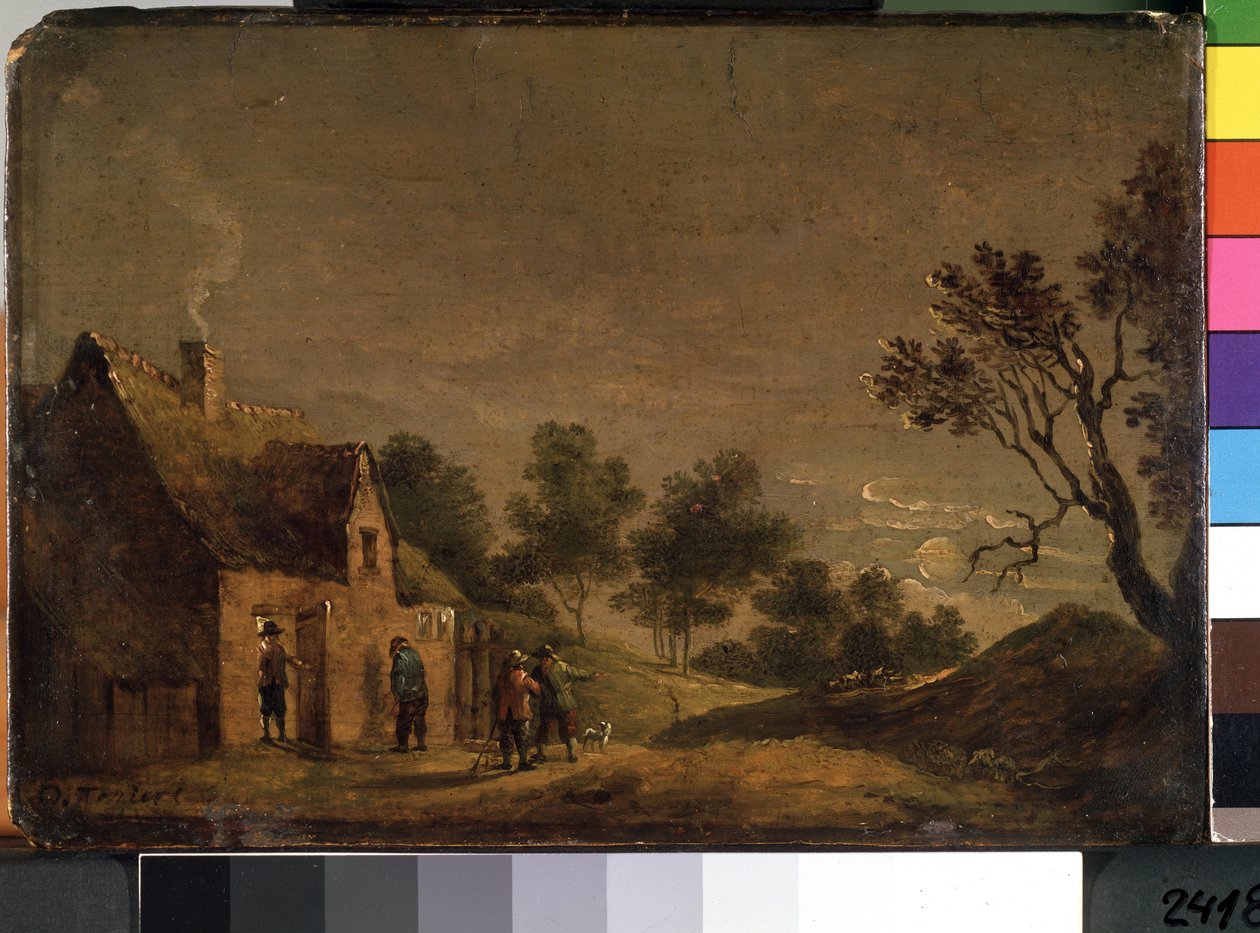 En krog på natten. Målning av David Teniers den yngre (1610-1690). Olja på trä av David Teniers the Younger