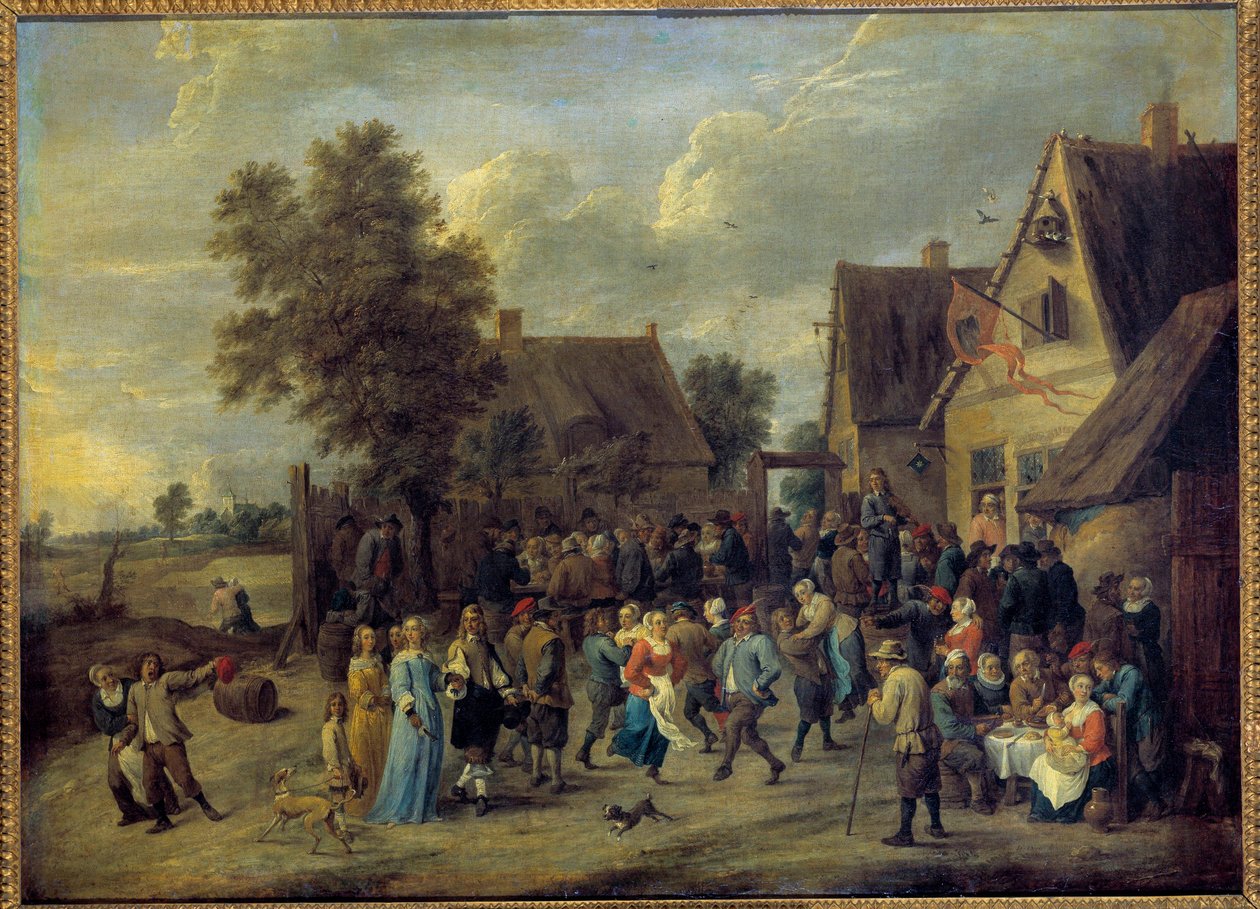 Byfest med aristokratiska par Målning av David Teniers II (1610-1690) Sön. 0,8x1,09 m. av David Teniers the Younger