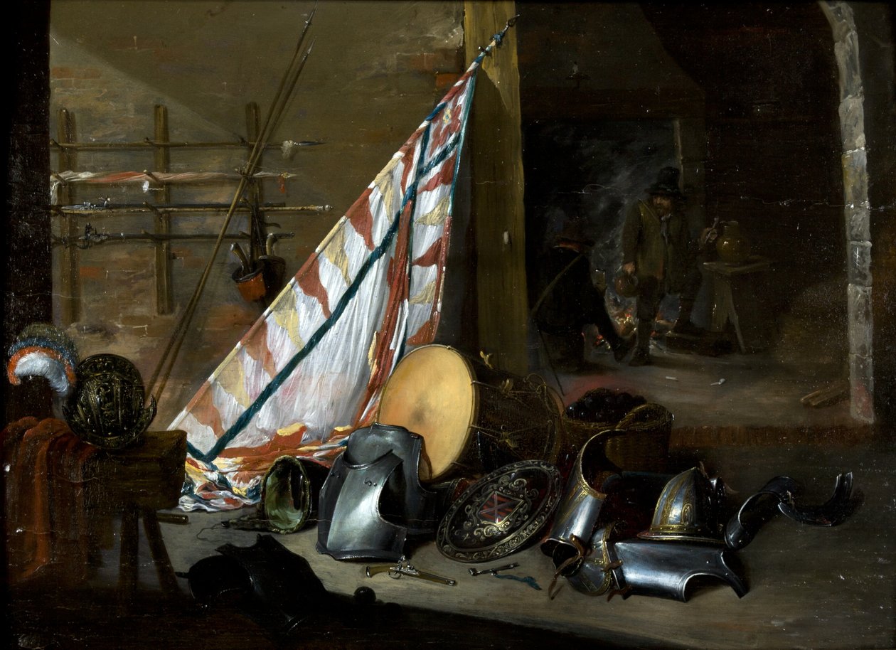 Interiör av ett vapenhus, 1649 av David the Younger style of Teniers