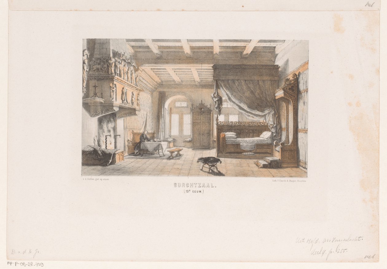Slottshall, 1200-talet slottshall. (1200-talet) (titel på föremål) av David van der Kellen