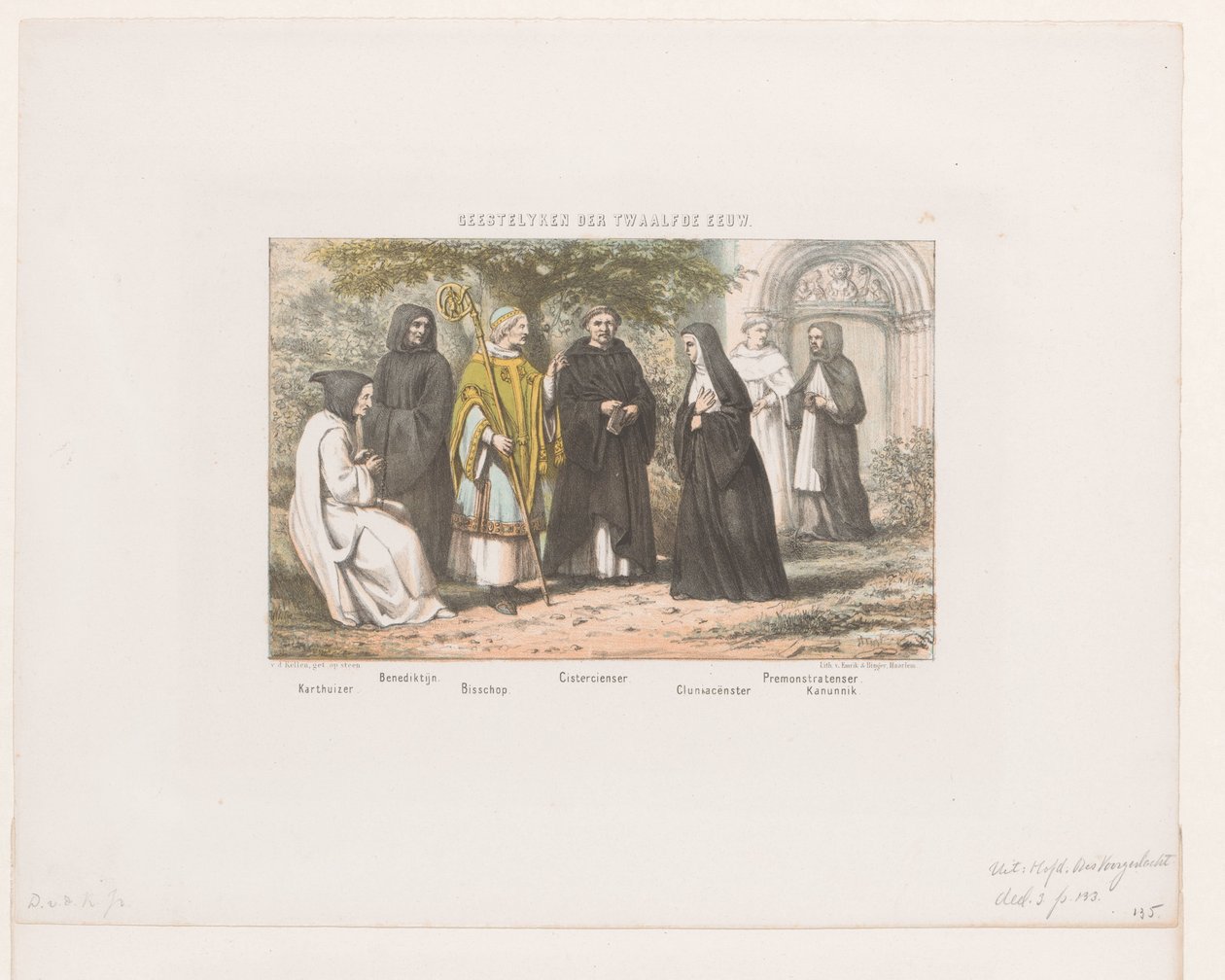 Dräkter av prästerskapet i det tolfte århundradet Clerics of the Twelfth Century (titel på objekt) av David van der Kellen