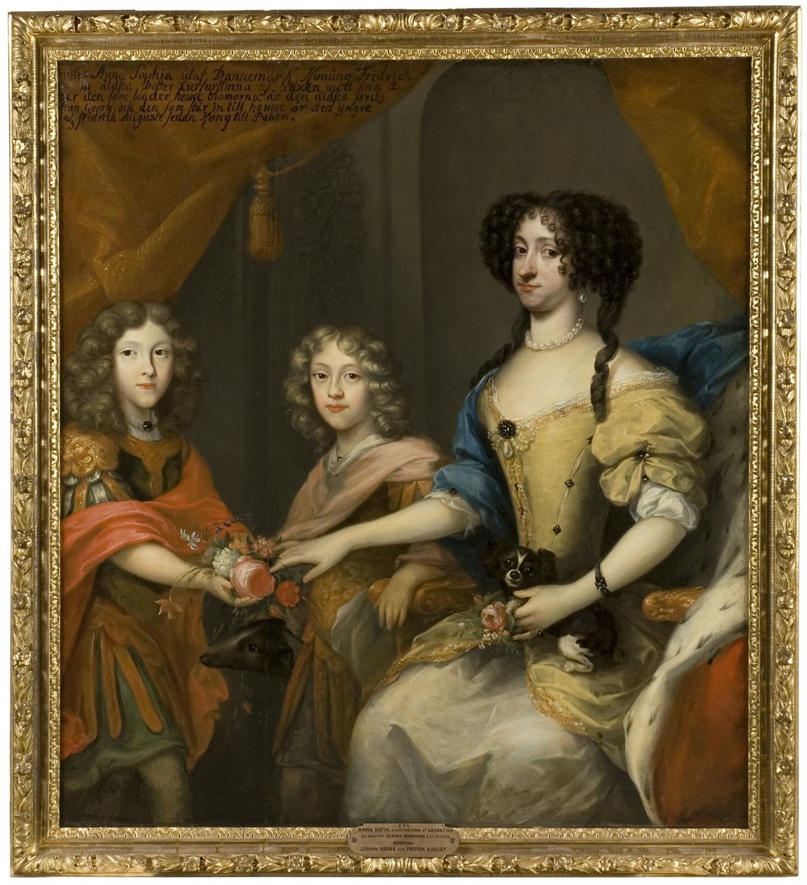 Anna Sofia, 1647–1717, prinsessa av Danmark, kurfurstinna av Sachsen, hennes söner Johann Georg IV, 1668–1697, kurfurste av Sachsen, Friedrich August I / August II den starke, 1670–1733, kurfurste av Sachsen, kung av Polen av David von Krafft