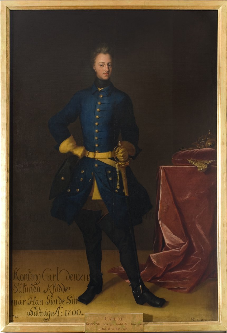 Karl XII, roi de Suede - Porträtt av kung Karl XII av Sverige (1682-1718), av Krafft, David, von (1655-1724). Olja på duk. Mått: 249x165 cm. Nationalmuseum Stockholm av David von Krafft