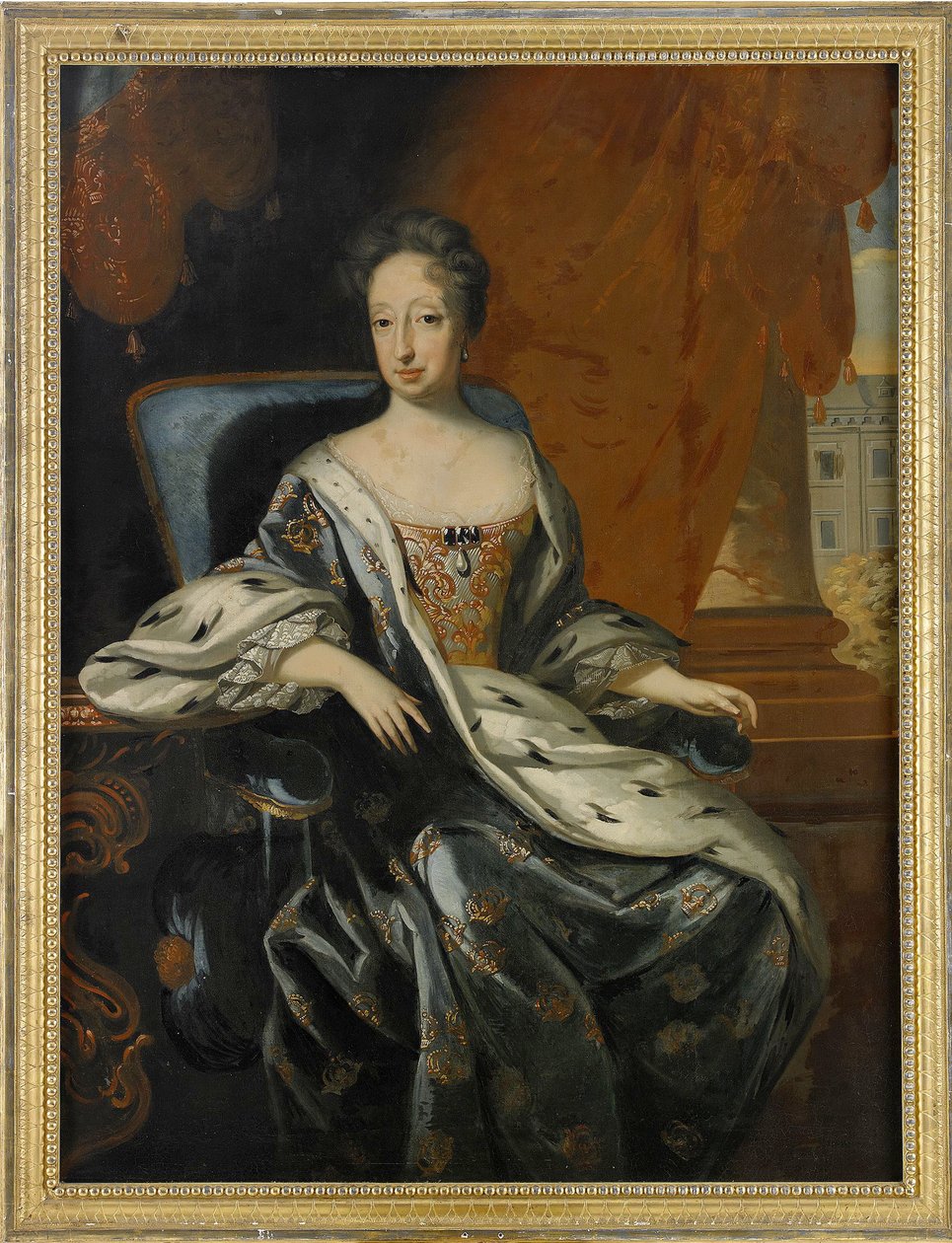 Porträtt av Hedwig Eleonora de Holstein Gottorp (1636-1715), drottning av Sverige och Finland (Hedvig Eleonora av Holstein-Gottorp, drottning av Sverige) - Målning av David von Krafft (1655-1724), olja på duk (143x107 cm) - Privat samling av David von Krafft
