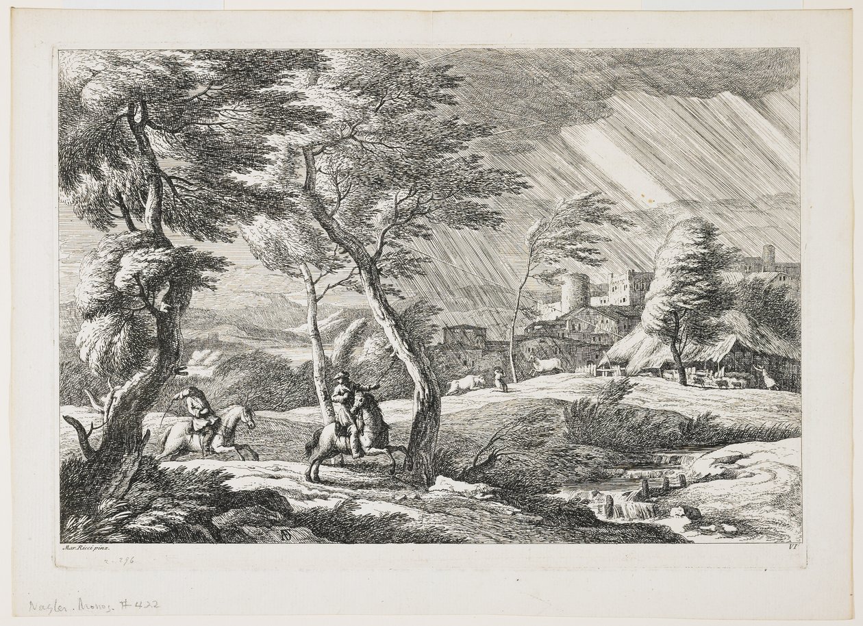 Plåt VII, från en uppsättning landskap, 1743 av Davide Antonio Fossati