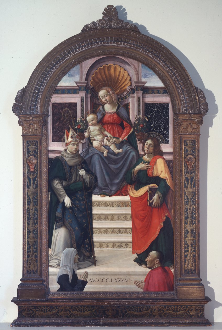 Madonnan och barnet med S:t Ludvig av Toulouse, Johannes evangelisten och donatorer av Davide Ghirlandaio