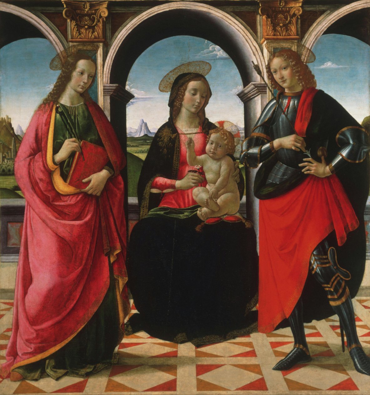 Jungfru Maria med barnet och helgonen Apollonia och Sebastian av Davide Ghirlandaio