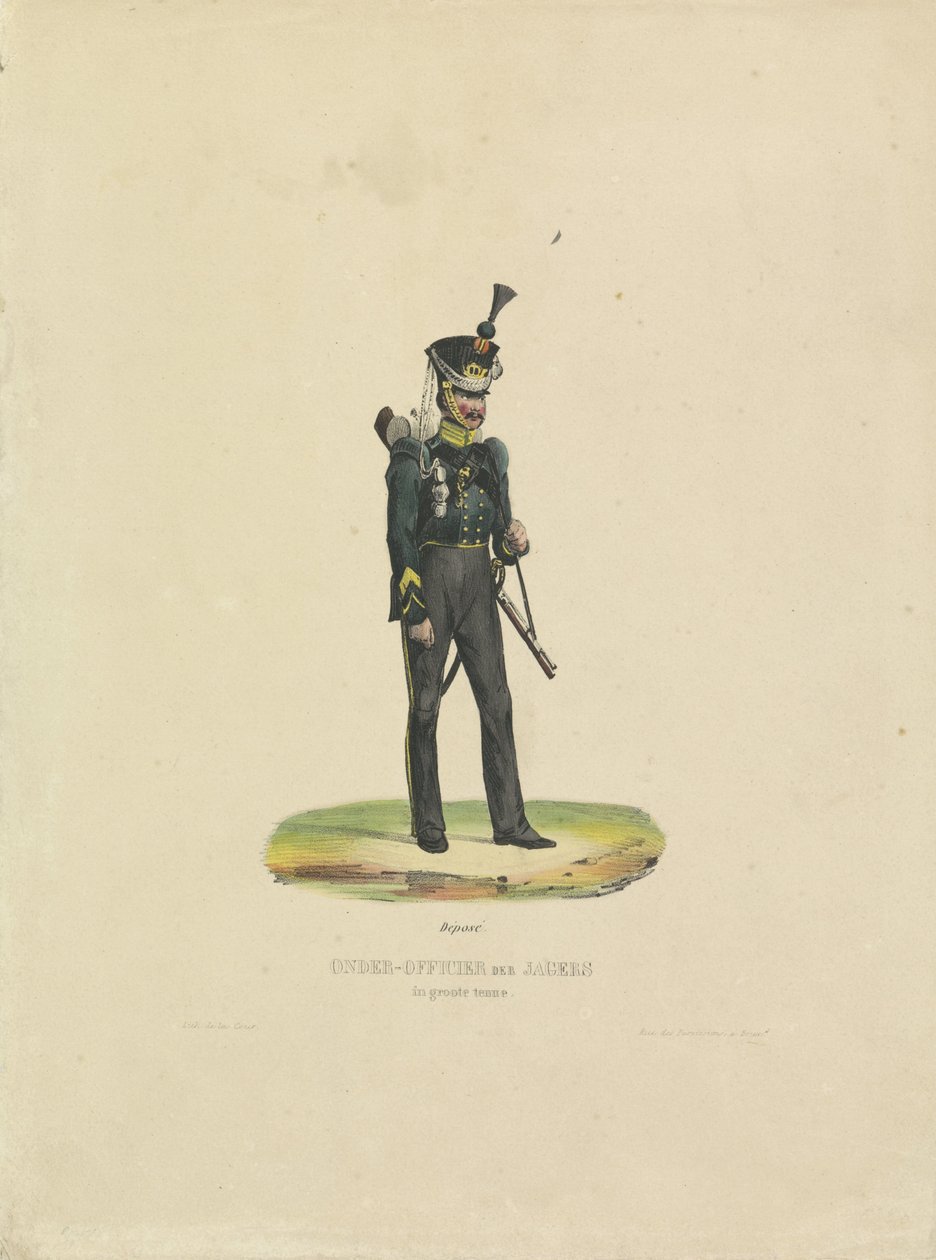 Jägare i stor uniform, 1820-1825 Underofficer i stor uniform (titel på objekt) av De la Cour