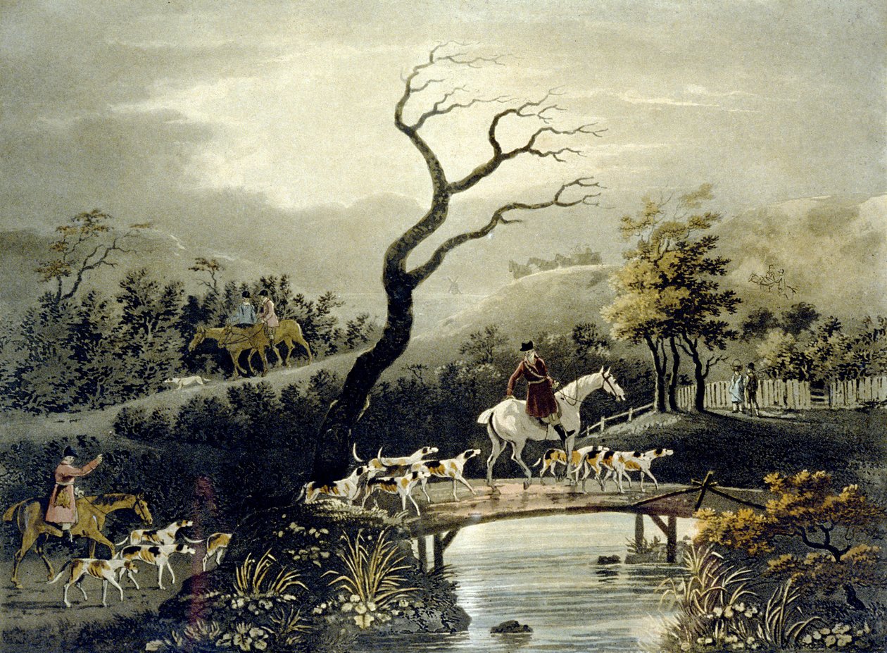 Natt, Rävjakt, graverad av J.H. Clarke och F. Jeakes av Dean Snr. (after) Wolstenholme