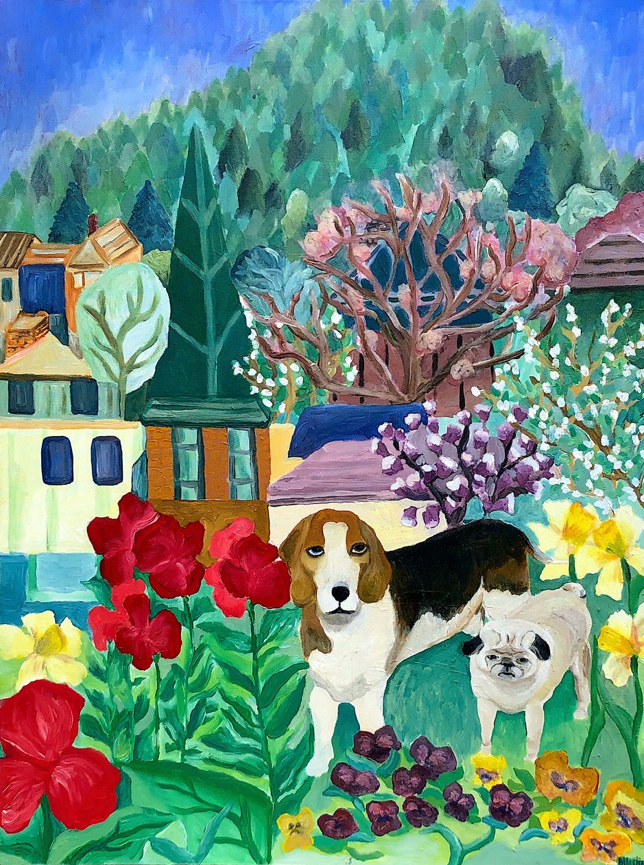 Backyard Dogs, 2013 (akryl på duk) av Deborah Eve Alastra