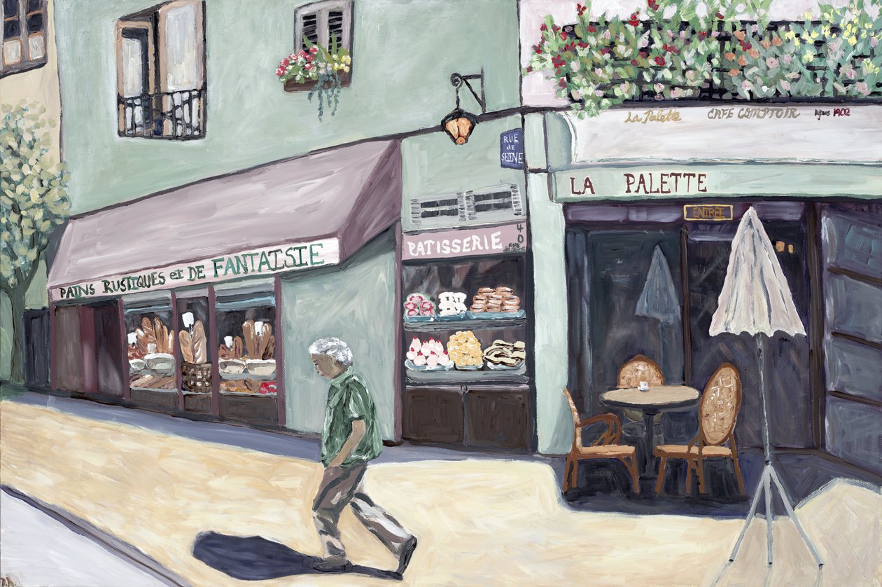Cafe Corner, 2017 (akryl på duk) av Deborah Eve Alastra
