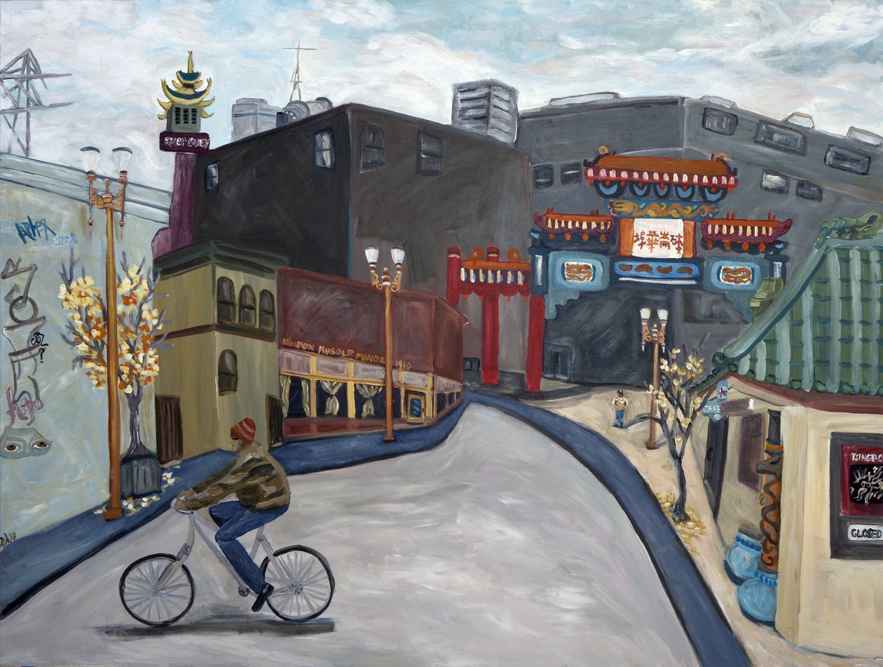 Chinatown Portland, 2018 (akryl på duk) av Deborah Eve Alastra