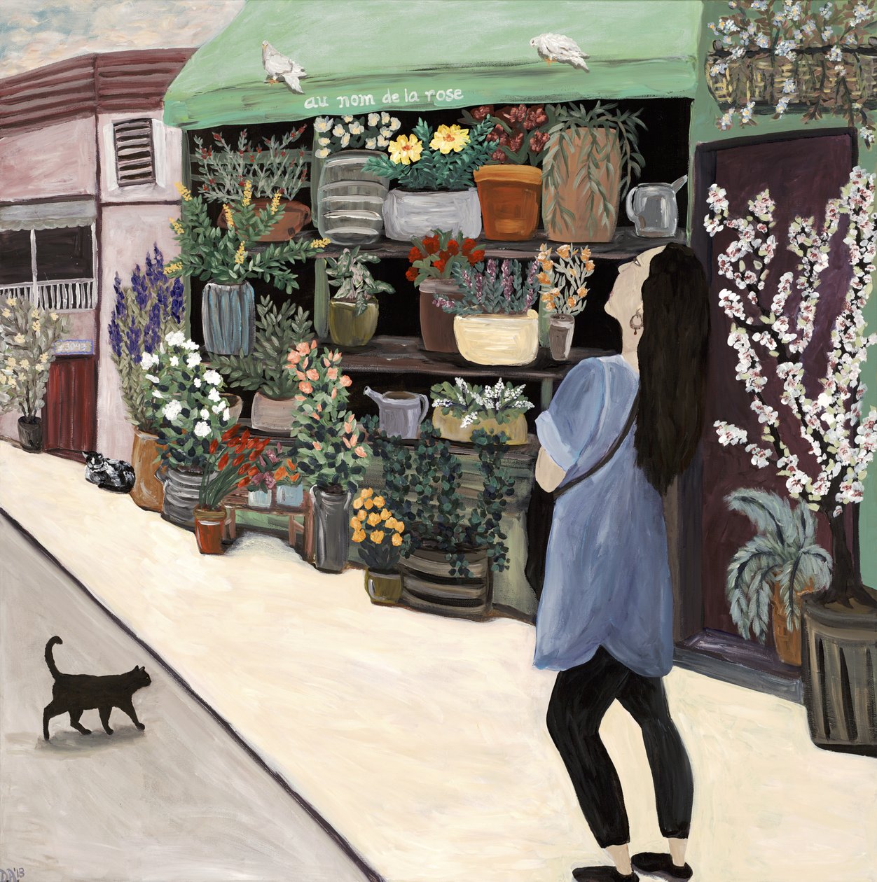 Flower Shop St. Germain, 2018 (akryl på duk) av Deborah Eve Alastra