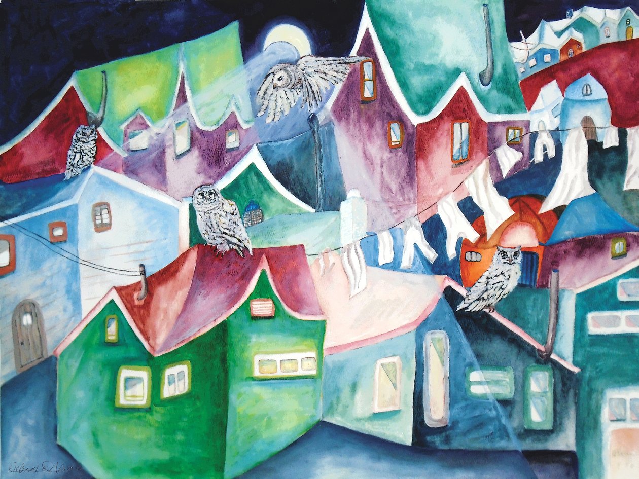 Nattugglor, 2015 (akvarell) av Deborah Eve Alastra