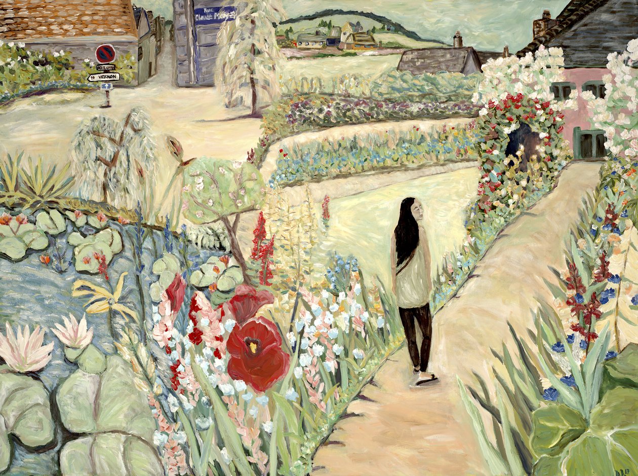 Nita i Giverny, 2017 (akryl på duk) av Deborah Eve Alastra