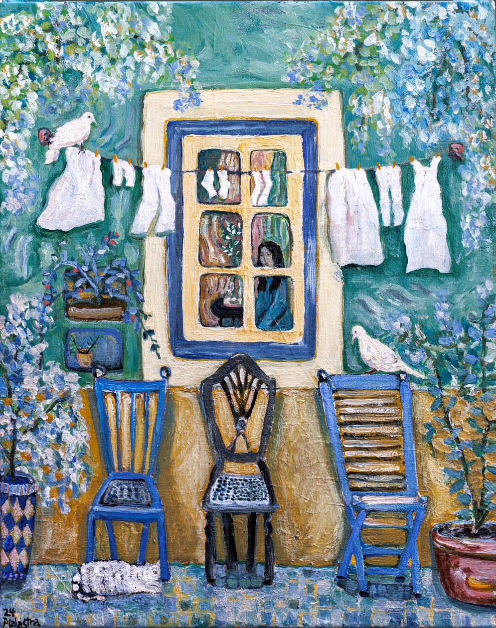 Old Window, 2024 (akryl på duk) av Deborah Eve Alastra