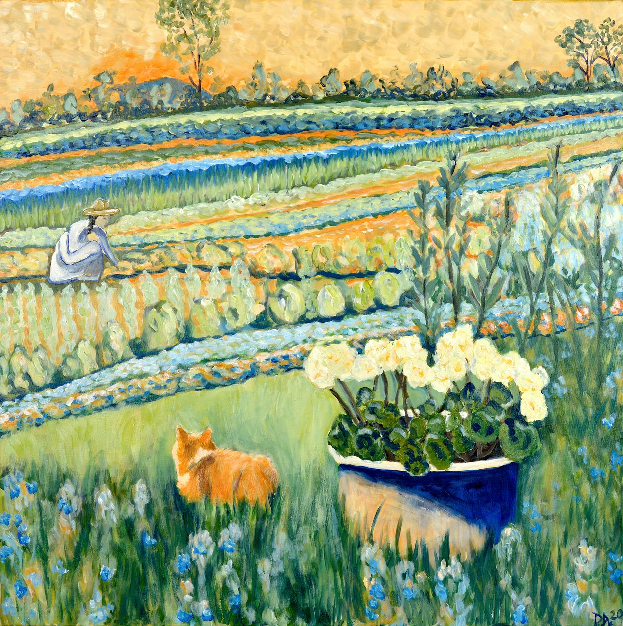 Sheltered in the Garden, 2021 (akryl på duk) av Deborah Eve Alastra
