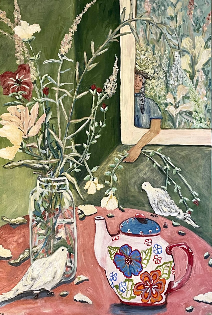Wildflower Tea, 2024 (akryl på duk) av Deborah Eve Alastra