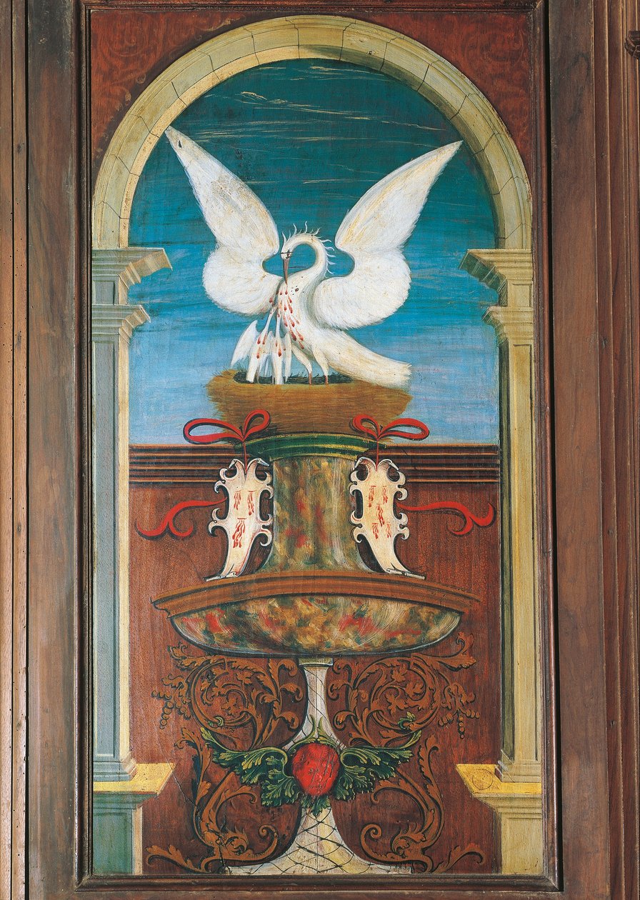 Fontän målad av Defendente Ferrari (1480 eller 1485-1540), på den bakre delen av 1500-talets kör, Church of Saint Jerome, Biella. Italien av Defendente Ferrari