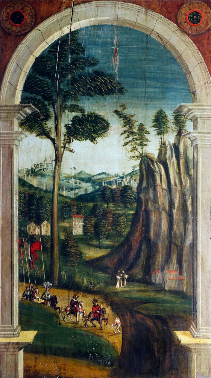 Perspektiv målat av Defendente Ferrari (1480 eller 1485-1540), på baksidan av 1500-talskören, Church of Saint Jerome, Biella, Italien av Defendente Ferrari