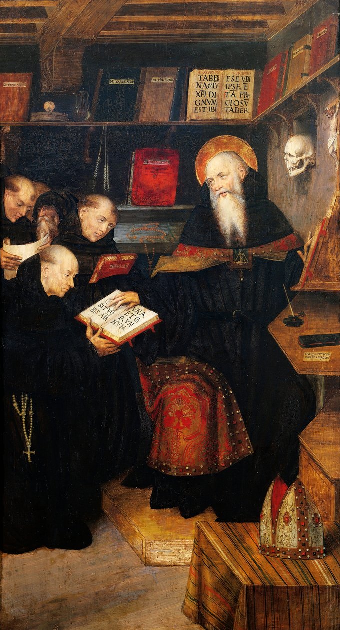 St Augustine undervisar eremiter, av Defendente Ferrari (aktiv från ca 1500-1535), panel av Defendente Ferrari