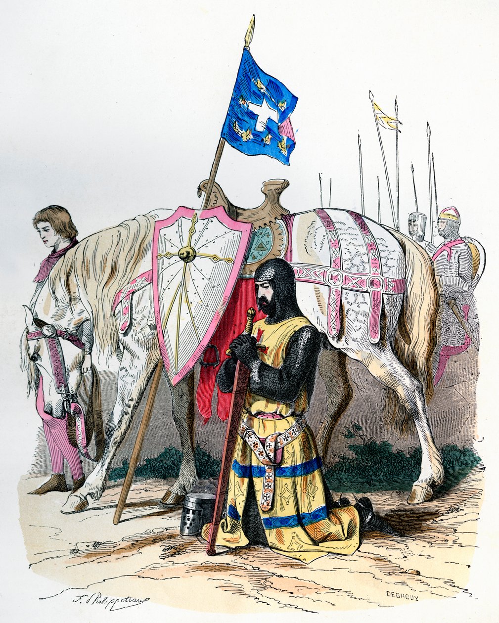 En riddare som ber en bön innan han avgår till det andra korståget, 1146 1882-1884. av Deghouy