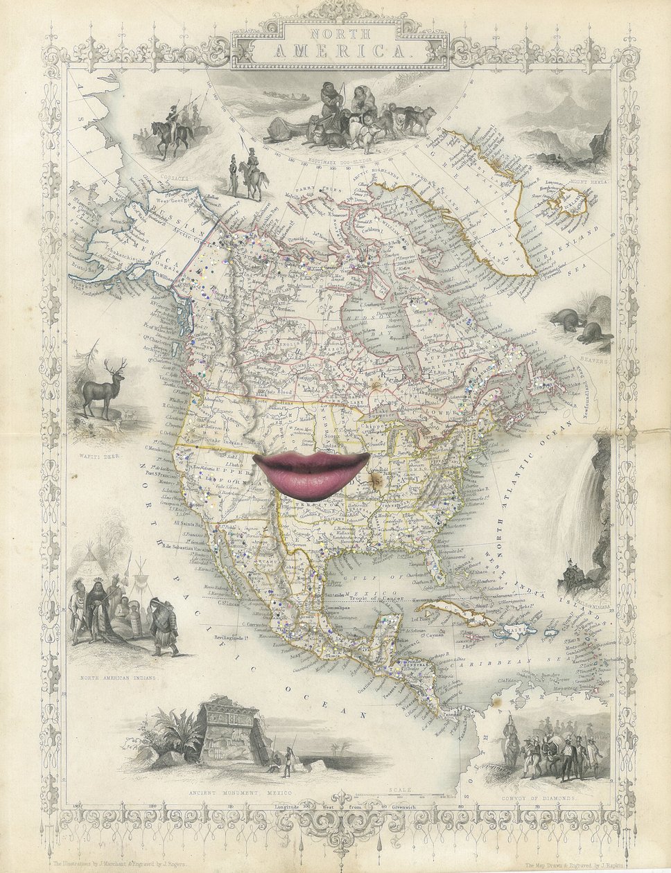 Colonial North America, 2017 (pappersklippt collage) av Deirdre Kelly