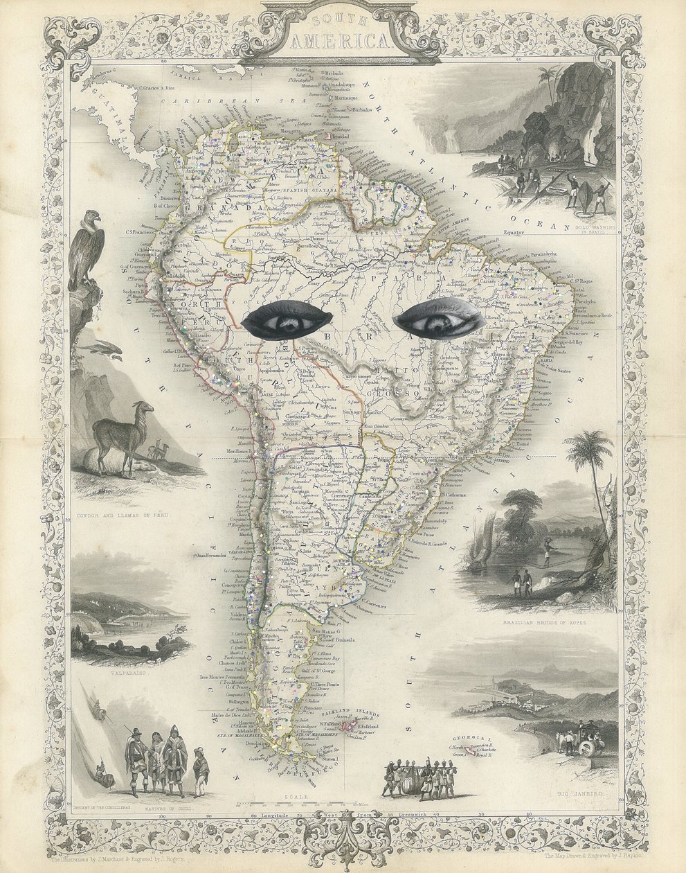 Colonial South America, 2017 (pappersklippt collage) av Deirdre Kelly
