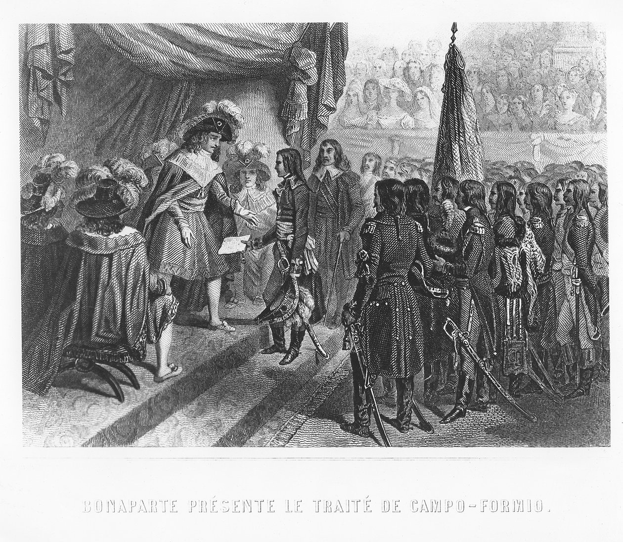 Napoleon Bonaparte presenterar fördraget i Campo Formio av Denis Auguste Marie Raffet