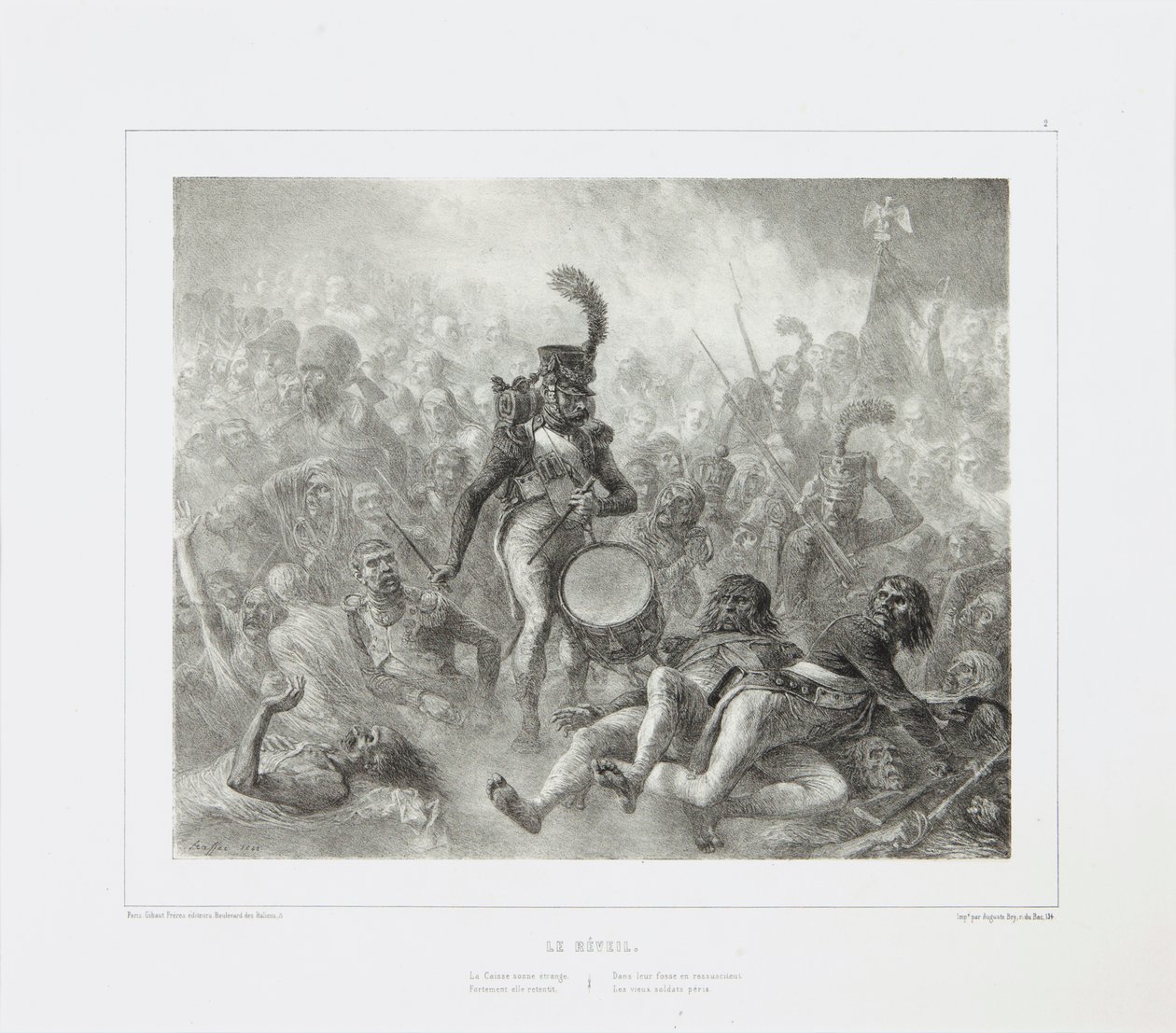 Trumman som väcker de döda soldaterna, 1842 av Denis Auguste Marie Raffet